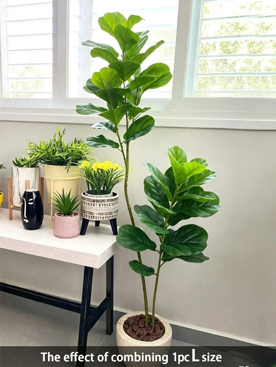 1件 31吋人造榕樹（不含花盆），熱帶榕樹仿真樹枝，琴葉塑膠裝飾，適用於居家、庭院、辦公室、陽台裝飾、婚禮、派對、節日慶祝等多種場合 - 綠色 - 查看 1