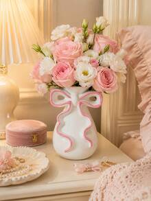 Bow Ribbon Vase, Cute Decorative Desktop Vase, Suitable For Reed Grass, Dried Flowers, Vanity Decor, Bedroom Nightstand, Bathroom Countertop, Bookshelf And Entryway Table - Multicolor - View 3