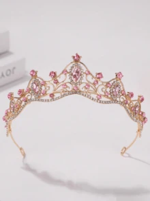 1件女款時尚公主風3D皇冠甜美奢華水鑽生日髮飾髮箍 - 粉紅色 - 查看 1