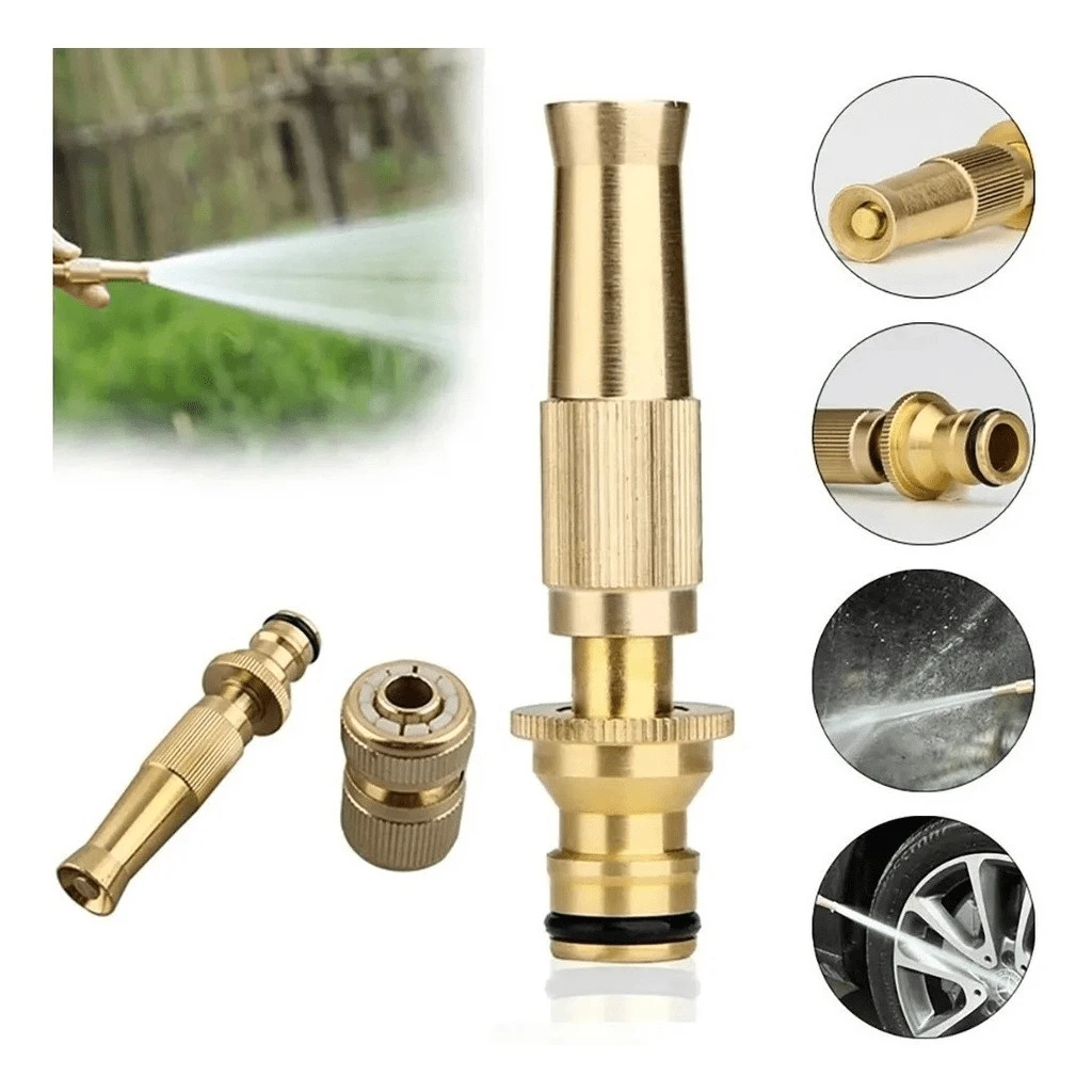Kit Bico de Água Alta Pressão 3 em 1 Metal Resistente para Mangueira 1/2 + Conector Rosca - Dourado - Visão 1