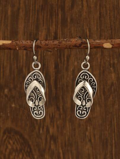 Vintage Personalized Alloy Flip Flop Pendant Earrings, Retro Pattern Dangle Earrings For Women, Hot-Selling