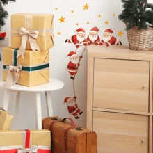 2D Hand-Drawn Climbing Rope Santa Claus & Golden Star Combination Self-Adhesive Wall Sticker, Door Frame, Cabinet, Wall Christmas Holiday Atmosphere Decorative Decal - Sticker - View 5
