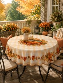 1PC Fall Plaid Oval Tablecloth With Pumpkin, Wheat, Sunflower, Maple Leaf And Harvest Centerpiece Print, Dining Table Cover, Party Atmosphere Maker For Thanksgiving Dinner, Family Gathering, Fall Decor, Room Decor And Home Decor - D - View 4