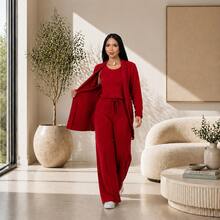 Women Two-Piece Outfits - 酒紅色 - 查看 1