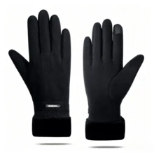 1 Pair Solid Color Winter Gloves, Classic Style, Cashmere Fabric, Thick Fleece Lining, Soft Cuff, Touchscreen Compatible, Warm And Cold-Resistant - Style 1 - View 15