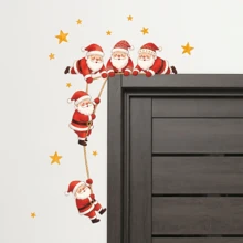 2D Hand-Drawn Climbing Rope Santa Claus & Golden Star Combination Self-Adhesive Wall Sticker, Door Frame, Cabinet, Wall Christmas Holiday Atmosphere Decorative Decal - Sticker - View 4