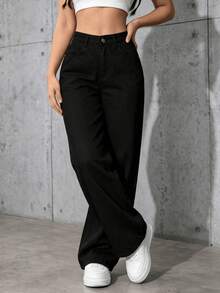 Pantalones vaqueros elásticos de talle alto para mujer - Vaqueros azules con lavado vintage, cierre de botones, bolsillos, aptos para todas las estaciones, talle alto - 2106 Negro - Ver 6