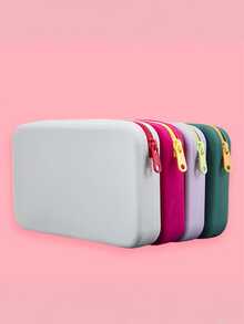 1 pezzo Borsa quadrata piccola in silicone per conservare monete, rossetto, carta bancaria, auricolari, borsa con cerniera per chiavi portatili, portafoglio da donna, portamonete - Multicolore - Visualizzare 8