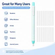 Set Penghapus Bentuk Pena dengan 20 Isi Ulang Penghapus Pengganti, Pena Penghapus Presisi yang Dapat Ditarik untuk Menggambar dengan Pensil, Membuat Sketsa, Catatan Sekolah, Pekerjaan Kantor, Perlengkapan Seni dan Gambar Teknik - beraneka warna - View 6