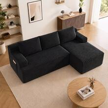 Compression-Boneless 95" L-Shaped Cloud Sectional Sofa With Oversized Chaise, Modular 3-Seater Corduroy Couch For Living Room & Bedroom, Deep Seat No Assembly Required - Black - View 3