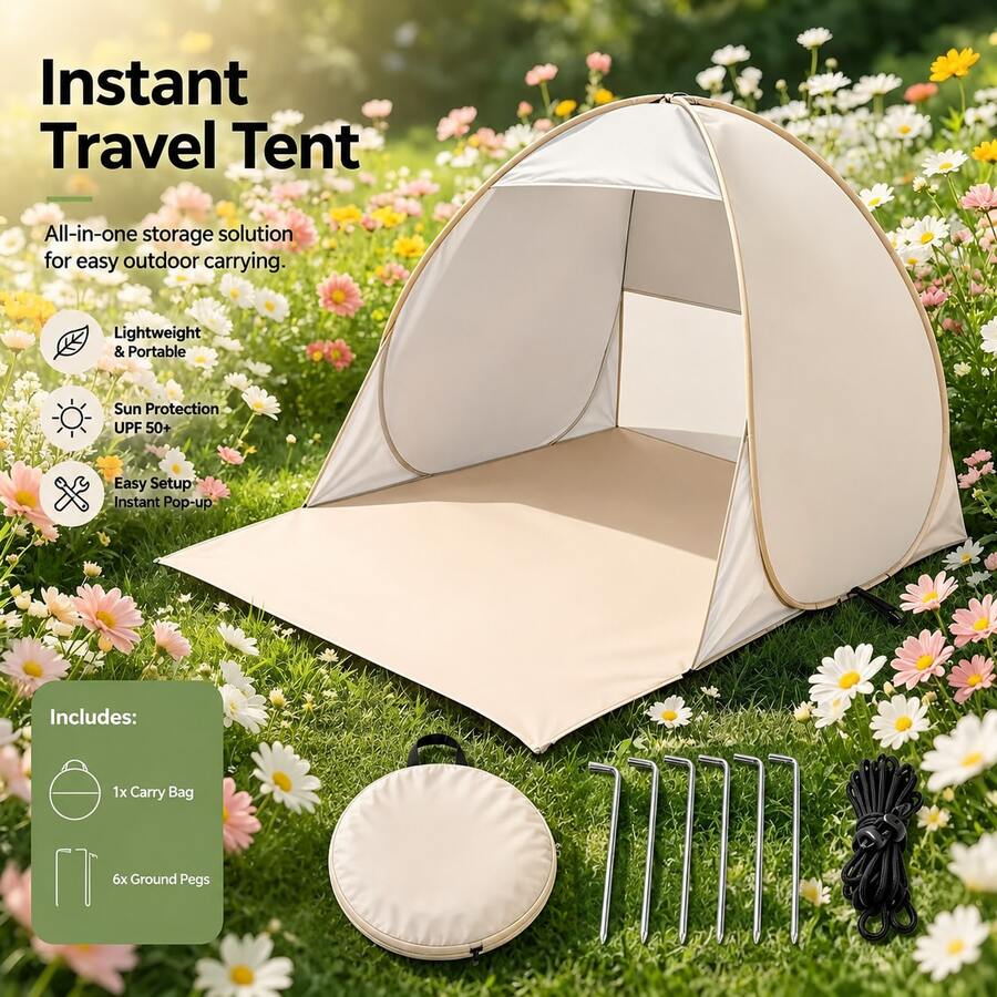 Instant Pop Up Camping Tent For 2-3 Person, Oxford Fabric Waterproof PU Coating, UV Protection Quick Setup Automatic Opening, Lightweight Foldable With Carry Bag, Breathable Mesh Windows Windproof, Suitable For Family Outdoor Travel Hiking Beach