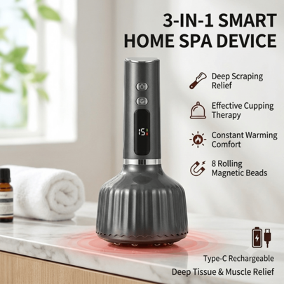 ICEWLESS 3-In-1 Multifunctional Home SPA Beauty Device, Integrating Electric Gua Sha, Gentle Suction Cupping And Soothing Warmth, Achieving Full Body Deep Relaxation