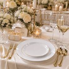 50/25pcs White Gold Rim Dinnerware Set, Includes 10.25" And 7.5" Salad Plates, Suitable For Restaurant, Wedding, Outdoor, Easter, Graduation Party, Brunch, Backyard Dining, Mother's Day And More, Ideal For Kitchen - View 6