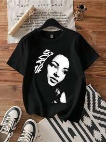 Sade Adu Inverted Text Black White Retro Art Portrait T-Shirt. - 黑色 - 查看 1