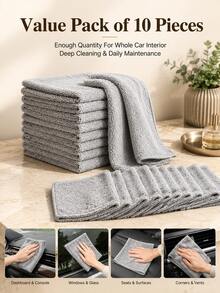 10pcs Microfiber Car Cleaning Towels, Super Absorbent Quick Dry Reusable Washable Cleaning Cloth, Lint-Free Oil-Resistant Wipes, Suitable For Car Detailing, Kitchen And Home Cleaning - A - View 2