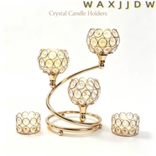 WAXJJDW Gold Crystal Tea Light Candle Holder 5pcs Set, Elegant Tabletop Centerpiece Decor, Luxury Crystal Candle Holder Decoration, Suitable For Wedding, Bridal Shower, Dinner Party, Home Tabletop Decor, Housewarming Gift - Classic European Candlestick - View 2