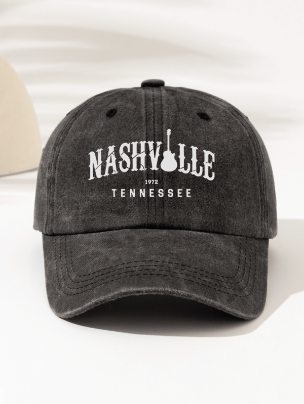 1pc Fashionable Minimalist Washed Baseball Cap "NASHVLLE 1972 TENNESSEE Guitar" Print Pattern, American Vintage Style, Unisex Essential Fashion Item, Highly Attractive, All-Season Decorative Style, Perfect Gift For Family And Friends, Fun And Cute