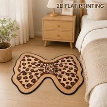1pc Vintage Leopard Print Bow Bedroom Bedside Rug, American Retro Soft Decor Carpet, Artistic Design Dressing Table Mat, Soft And Skin-Friendly, Hand-Cut With 1-5cm Error, Entryway Decor Mat, Bathroom Rug, Small Carpet, Home Decor, Living Room Rug, Bedroom Carpet, Washable Rug - Multicolor - View 3