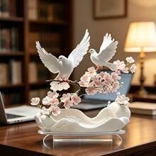 1pc Cherry Blossom And Pigeon Transparent Acrylic Stand, Gentle Healing Home Desk Vanity Atmosphere Desktop Decor - A-cherry Blossoms and Pigeons - View 1