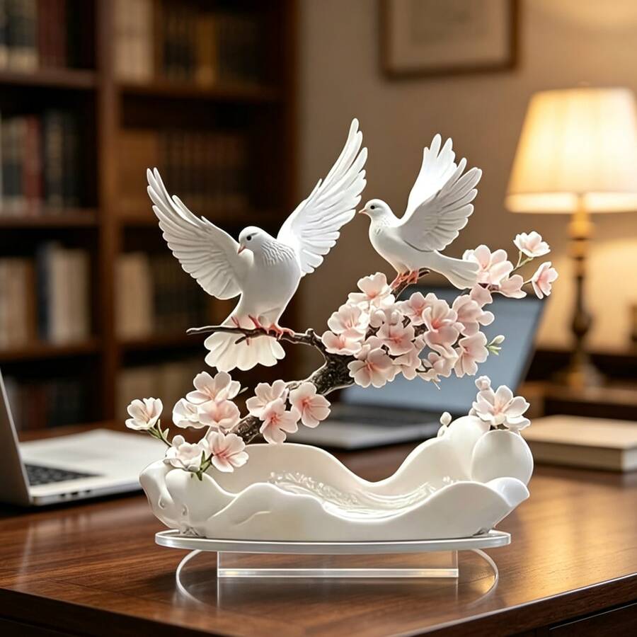 1pc Cherry Blossom And Pigeon Transparent Acrylic Stand, Gentle Healing Home Desk Vanity Atmosphere Desktop Decor - A-cherry Blossoms and Pigeons - View 1