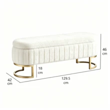 Velvet Storage Bed Bench 130 Cm - Gold Metal Legs - Upholstered Storage Bench For Bedroom Hallway Living Room - 白色 - 查看 7