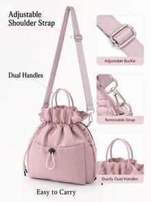 1pc Japanese Style Drawstring Large Capacity Insulated Lunch Bag, Leak-Proof Crossbody Bento Bag (With Adjustable Shoulder Strap/Dual Handles), Portable Reusable Cooler Bag, Suitable For Back To School/Work/Picnic/Travel - Multicolor - View 6