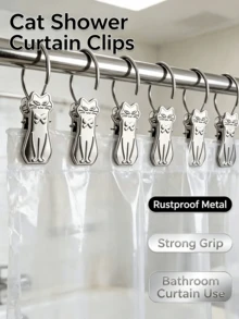 Cute Cat Shower Curtain Hooks Metal Curtain Clips Decorative Bathroom Hanging Clips Suitable For Shower Curtain Hanging, Curtain Fixing, Laundry Cloth Hanging, Home Fabric Decoration - Multicolor - View 1