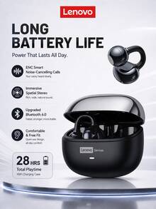 Lenovo LE302 藍牙耳夾式開耳式耳機，全景音效、立體環繞聲、高品質音訊、低延遲，適用音樂、遊戲、ENC 降噪、HD 通話，無線耳機，兼容智慧型手機與電腦 - 黑色. - 查看 2