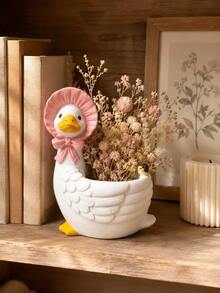 Farmhouse Style Duck Planter, Single White Resin Goose Shaped Flower Pot With Hand-Painted Hat And Bow Details, Playful Succulent Plant Container, Suitable For Kitchen Countertop, Shelf, Patio And Spring Home Decor - Multiple Styles - View 5