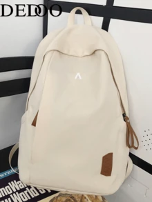 Dedoo Mochila de lona de unicolor con cremallera, gran capacidad, múltiples bolsillos, ligera, adecuada para la vuelta al colegio, viajes en el campus, para estudiantes y adolescentes, letra aleatoria - Beis - Ver 6