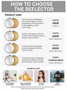 2-In-1 & 5-In-1 Foldable Photography Reflector, Portable Round Gold Silver White Black Soft Light Reflector, Suitable For Portrait, Product, Studio And Outdoor Photography, Multiple Sizes Available - one-size - View 5