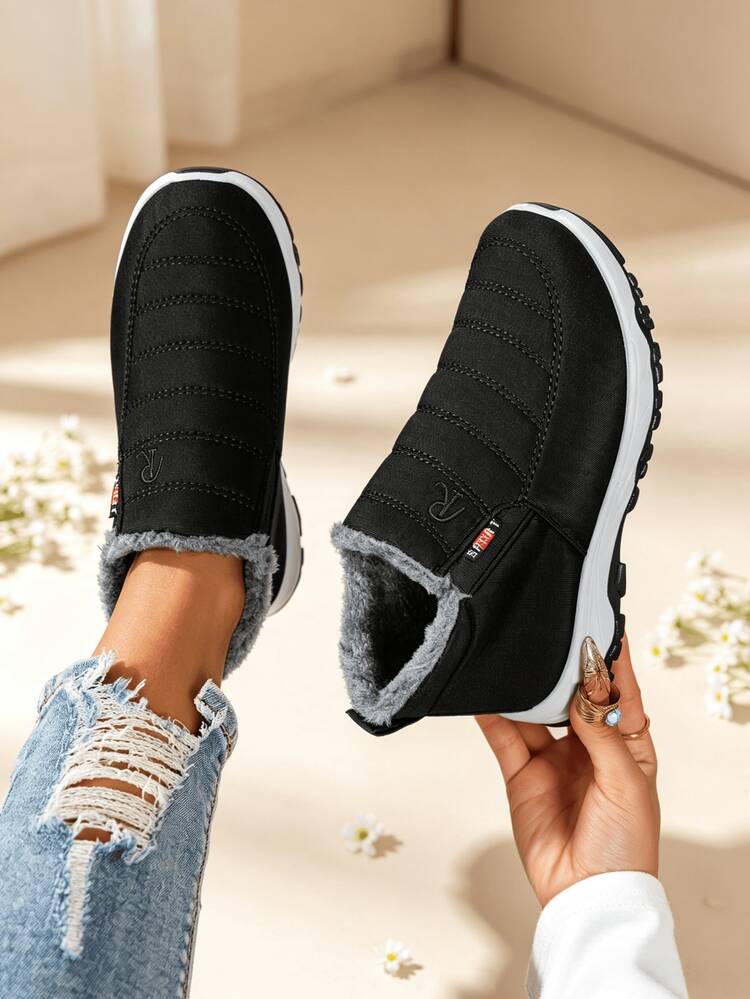 Sodalemon Women Winter Fleece Lined Waterproof Slip On Snow Boots, Casual Non Slip Platform Warm Ankle Booties - Black - View 4