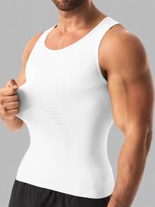 2pcs Men's Seamless Breathable Tummy Control Compression Tank Top, Sleeveless Undershirt Suitable For Multiple Occasions - White - View 2