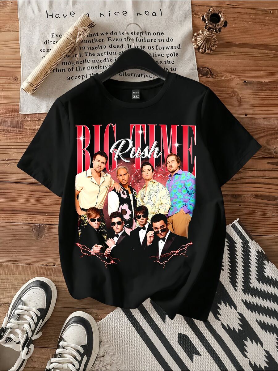 Big Time Rush Dual Portrait Retro Tour Concert Graphic Tee. - 黑色 - 查看 1