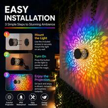 2 Pack Solar Outdoor Projection Lights, Colorful Mandala Pattern Solar Wall Lights, Decorative Projector Lamp, Solar Powered Outdoor Atmosphere Lighting for Patio, Fence, Garden, Yard, Walkway Decor - Multicolor - Ver 5