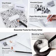 69 Drawing Set,Sketching Kit With Graphite Pencils,Blending Tools,Erasers & Accessories, Drawing Kit For Adults Artists In Canvas Roll Up,For Professional Artistic Use - 69 Pcs - View 5