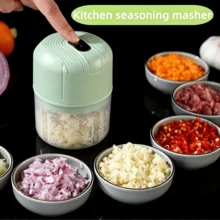 Electric Garlic Grinder/Mini Blender, USB 300mAh, 250ml, One-Hand, 3 Blades, For Seasoning/Baby Food, Home/Dorm/Kitchen. - Green - View 1