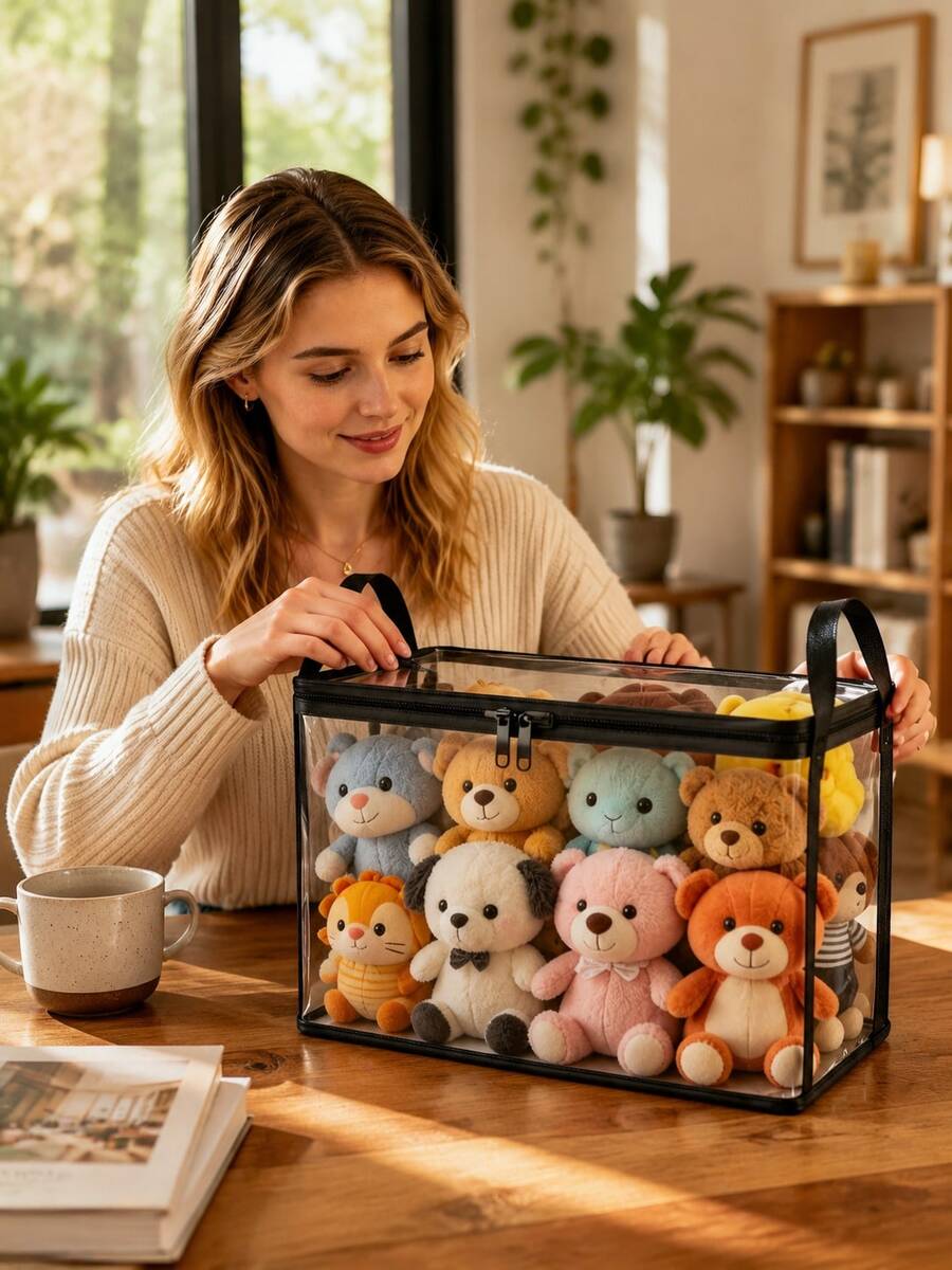 1 buah Tas Penyimpanan PVC Transparan Lipat, Tas Penyimpanan Boneka Transparan, Tas Organizer Boneka Plush Kapasitas Besar dengan Pegangan, Kotak Penyimpanan Boneka Plush Transparan, Kotak Penyimpanan Boneka PVC Transparan Anti Debu, Cocok untuk Boneka Plush, Pakaian, Buku, Penyimpanan Kamar Anak - MultiWarna - View 1