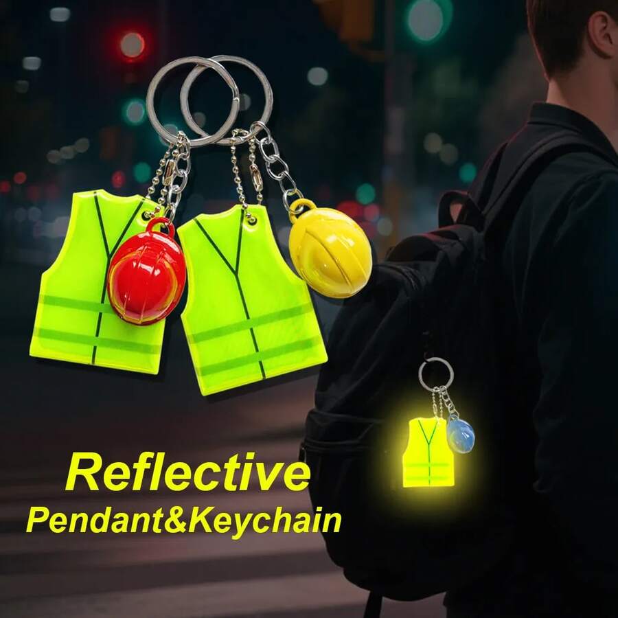 Creative Vest And Safety Helmet Shaped Keychain Keychain Lanyard Night Travel Reflective Pendant For Backpack Luggage Accessories - Multicolor - View 1