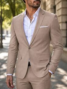 Men Plus Size Blazers - Khaki - View 4