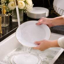 50/25pcs White Gold Rim Dinnerware Set, Includes 10.25" And 7.5" Salad Plates, Suitable For Restaurant, Wedding, Outdoor, Easter, Graduation Party, Brunch, Backyard Dining, Mother's Day And More, Ideal For Kitchen - View 5