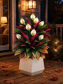 3pcs Set Autumn Red & White Contrast Artificial Plants, Realistic Faux Autumn Greenery, Decorative Artificial Shrub, Suitable For Outdoor Garden Patio Porch Yard, Indoor Living Room Bedroom Hotel Home Decor, Thanksgiving Harvest Seasonal Decoration - Multicolor - View 6