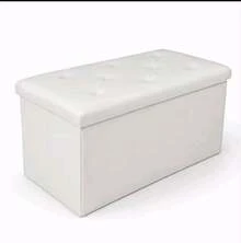 Puf contenedor, banco con almacenaje,contenedor plegable de 76 x 38 x 38 cm enpiel sintetica, cojin acolchado multiusospara recibidor, dormitorio y sala de estar,disponible en beige, blanco, gris y negro - Voir 14