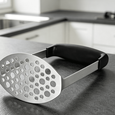 Stainless Steel Potato Masher, Black, 12 * 7 * 17 Cm-Ideal For Making Smooth Mashed Potatoes And Vegetable Purées