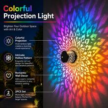 2 Pack Solar Outdoor Projection Lights, Colorful Mandala Pattern Solar Wall Lights, Decorative Projector Lamp, Solar Powered Outdoor Atmosphere Lighting for Patio, Fence, Garden, Yard, Walkway Decor - Multicolor - Ver 7