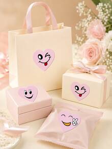 3 Rolls Heart-Shaped Smiling Face Stickers, Cute Cartoon Self-Adhesive Seal Labels, Fun Decorative Stickers For Gift Packaging, Bags, Bottles And Cups - Pink - View 5