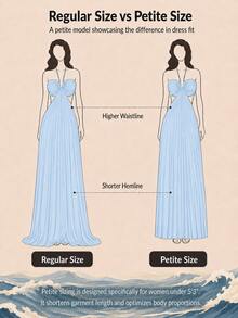 Soulscape Gaun Wanita Ukuran Kecil Warna Biru Muda Berlipit dengan Tali Bahu Tipis, Bagian Dada Berkerut, Punggung Terbuka, Longgar, Gaun Pesta Musim Panas untuk Liburan di Pantai dan Resor yang Elegan - Biru - View 8