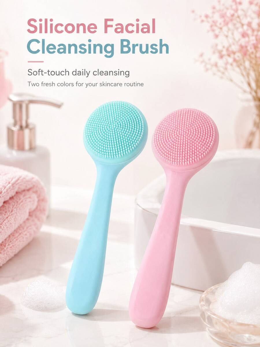 1-Piece Mixed-Color Set – Silicone Facial Cleansing Brush; Manual Exfoliating Brush; Reusable; For Removing Makeup Residue And Blackheads, And For Facial Massage. - Multicolor - View 1