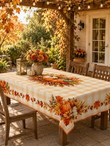 1PC Fall Plaid Oval Tablecloth With Pumpkin, Wheat, Sunflower, Maple Leaf And Harvest Centerpiece Print, Dining Table Cover, Party Atmosphere Maker For Thanksgiving Dinner, Family Gathering, Fall Decor, Room Decor And Home Decor - D - View 10