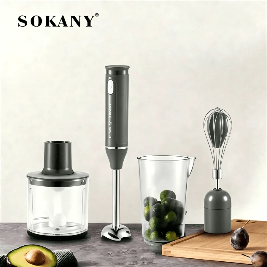 SOKANY 4-In-1 Electric Blender, 500W High Power Cooking Machine, Includes Main Unit, Blending Rod, Mixer, Meat Grinder Bowl And Grinding Cup, Suitable For Beating Eggs, Mixing Meat, Making Baby Food And Juicing - Grey - View 1